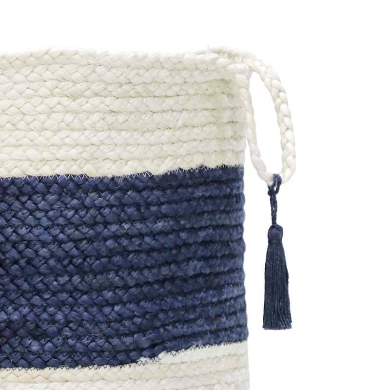 Sevita Bold Striped Off-White Jute Decorative Storage Basket with Handles