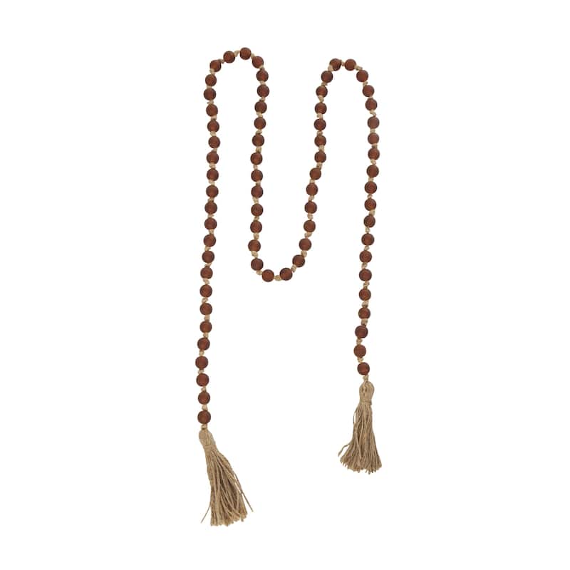 Glass Handmade Round Long Frosted Beaded Garland with Tassel with Knotted Brown Jute - Various Colors - Roche River Decor