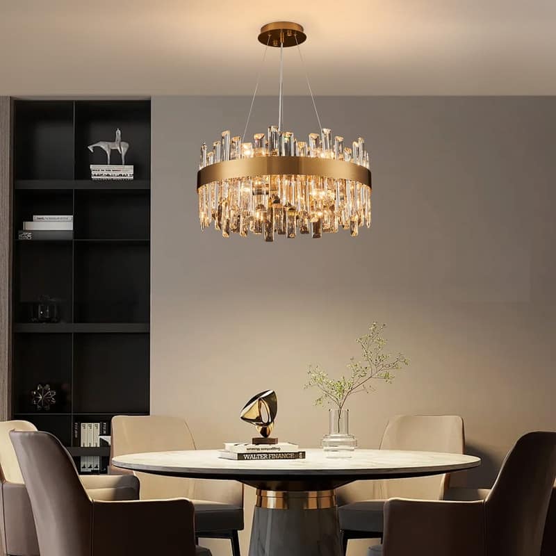 19.7'' Modern Crystal Chandelier Brass Gold Round 12-Light 2-Tier Luxury Crystal 19.7'' Raindrop Chandelier for Dining Room
