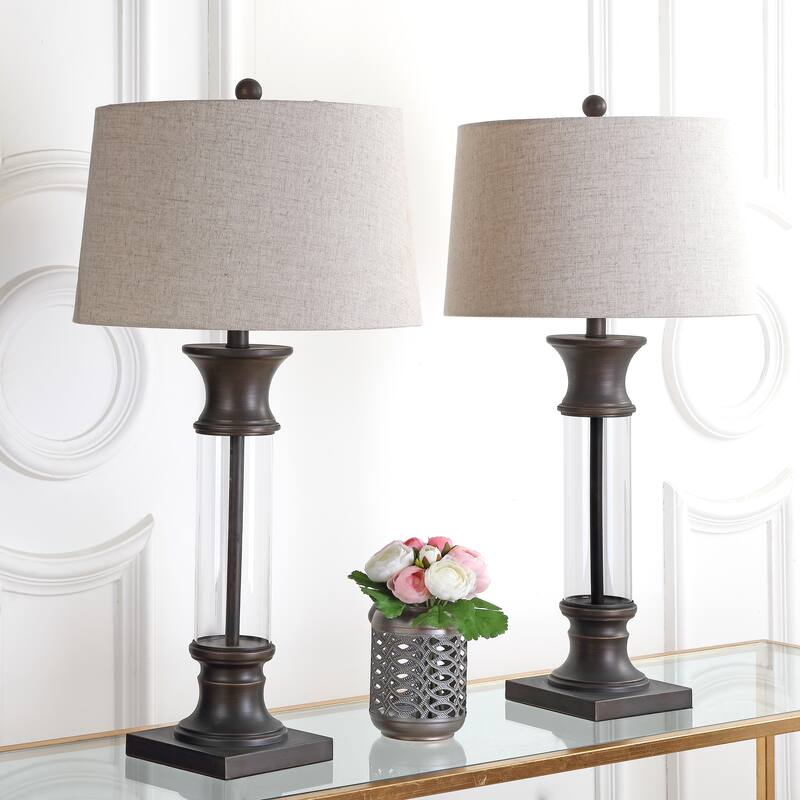 Stevens 32" Metal/Glass LED Table Lamp, Bronze (Set of 2) by JONATHAN Y