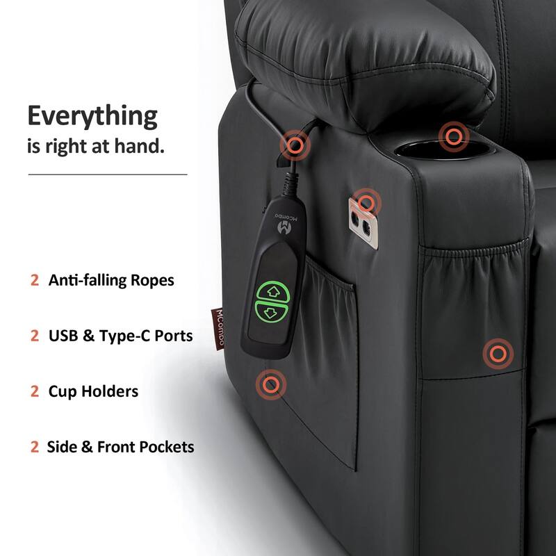 MCombo Small Power Lift Recliner Chair with Massage and Heat for Elderly, 3 Positions and USB Ports Faux leather 7141