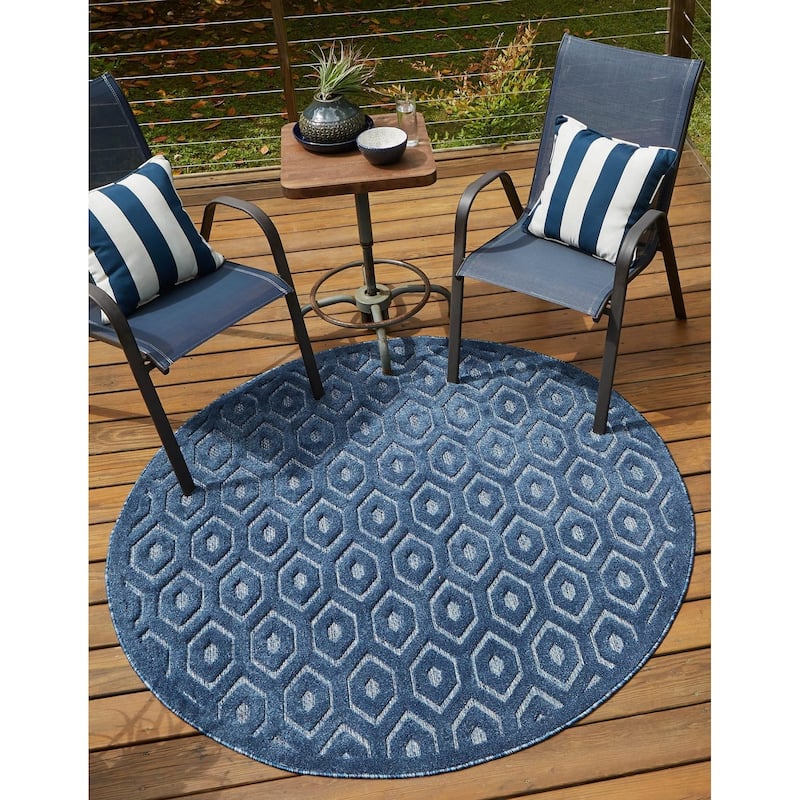 Outdoor Haversham Collection Area Rug - Navy Blue - 4' Round