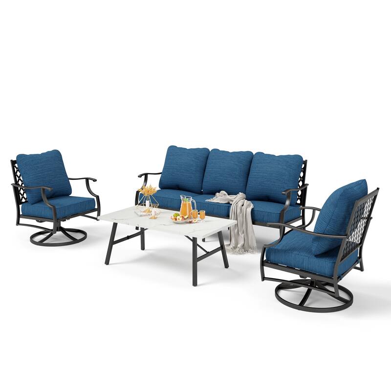 MAISON ARTS 4/5-Piece Patio Conversation Sets, Sofa Set with 2 xSingle Sofa Chairs, 1 x 3-seater Sofa and Coffee Table/Ottomans