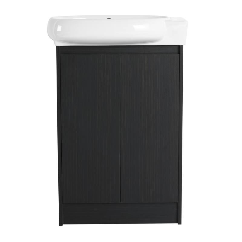 23" Bathroom Vanity with Round Ceramic Sink, Soft-Close Hinges, and Spacious Storage - Black Chestnut Finish