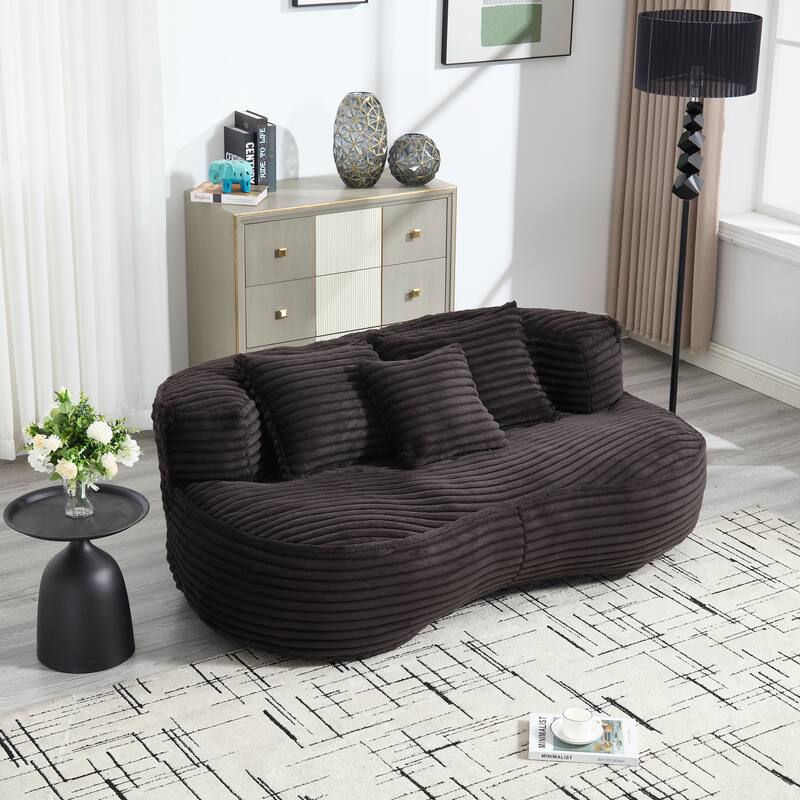 Corduroy Bean Bag Chair, Foam-Filled Lazy Floor Sofa with 3 Pillows, Soft Upholstered Lounge Chair for Adults & Teens