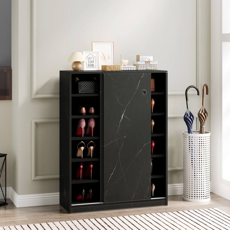 6 layers Shoe Cabinet with Sliding Door, storage at least 30 pairs shoes - Black