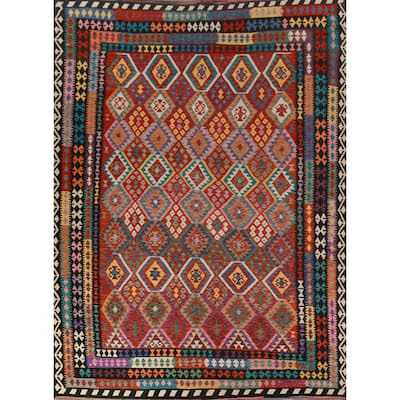 Kilim Oriental Area Rug Hand-Woven Tribal Reversible Wool Carpet - 10'0"x 12'8"