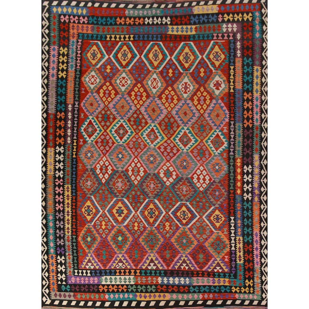 Kilim Oriental Area Rug Hand-Woven Tribal Reversible Wool Carpet - 10'0"x 12'8"