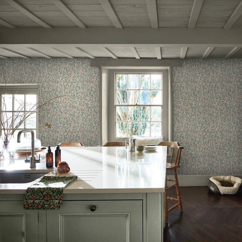 William Morris Bird & Pomegranate Rose Garden Wallpaper