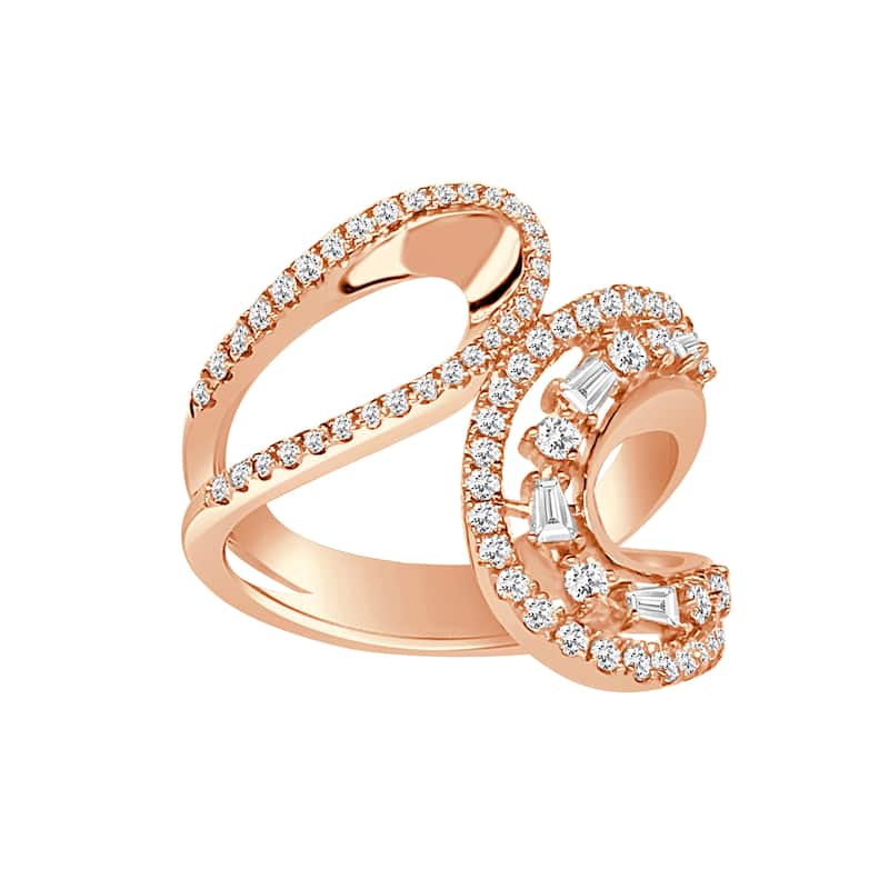 Auriya 14k Gold Lab Grown Baguette and Round Diamond Double Loop Ring 0.63 ct. tw. (F-G, VS)
