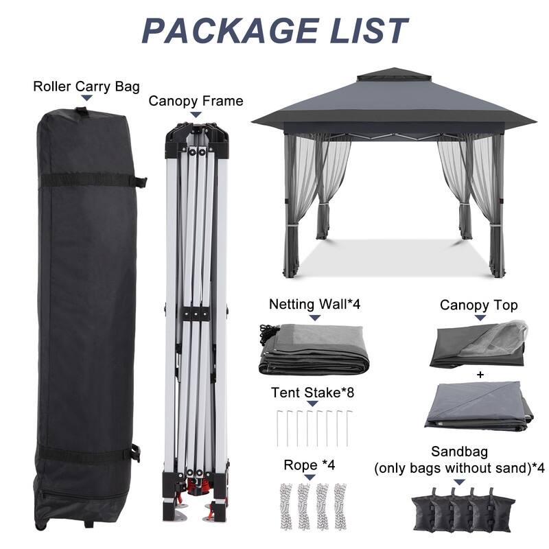 12 X 12ft Pop-up Gazebo, Double Roof Tent with Mosquito Netting