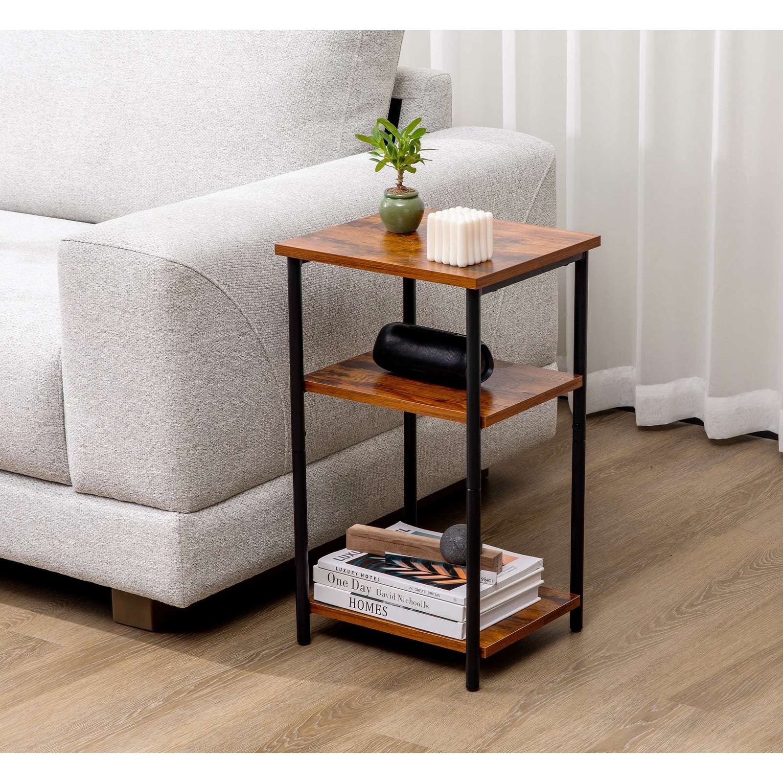 Small Nightstand with Adjustable Feet 3 Tier End Table Side Table