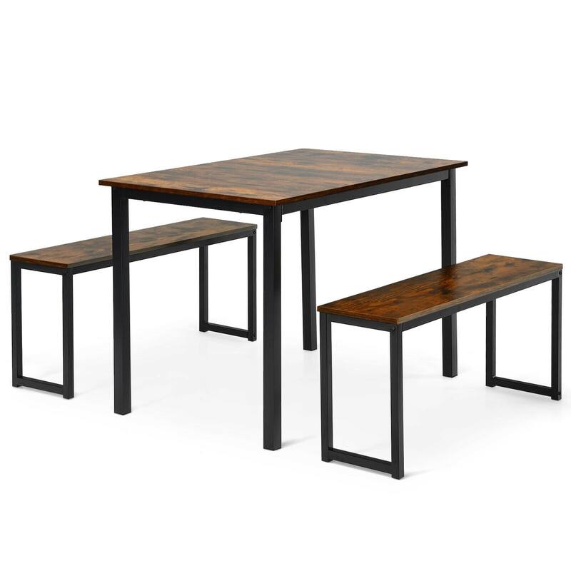 Space-Saving Dining Table Set with 2 Benches and Floor Protection Ideal for Home and Hotels