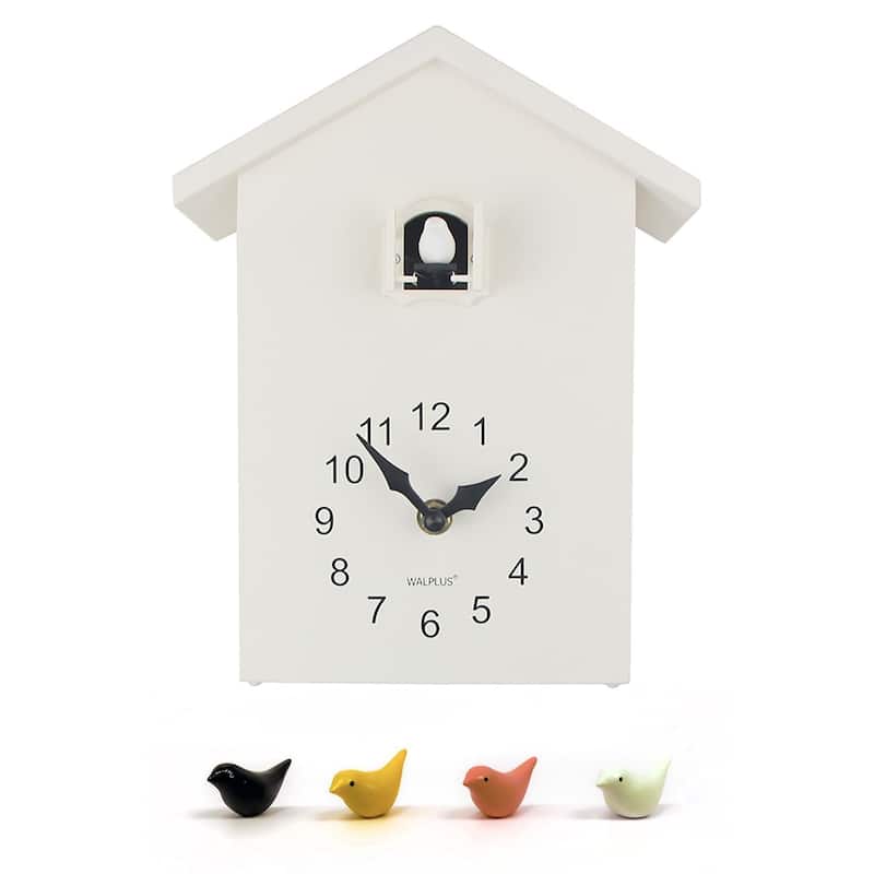 Walplus White Minimalist Cuckoo Clock Colorful Window 4 Changeable Birds