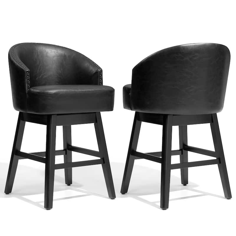 Bar Stools PU Leather / Linen Fabric Upholstered Solid Wood Swivel Barstool Set of 2/4 - Set of 2 - Black - 26.6" H - Counter Height