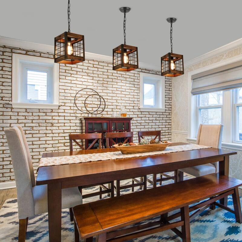 Anmytek Rustic Kitchen Pendant Lighting Fixture Industrial Wood Metal Chandelier for Dining Room