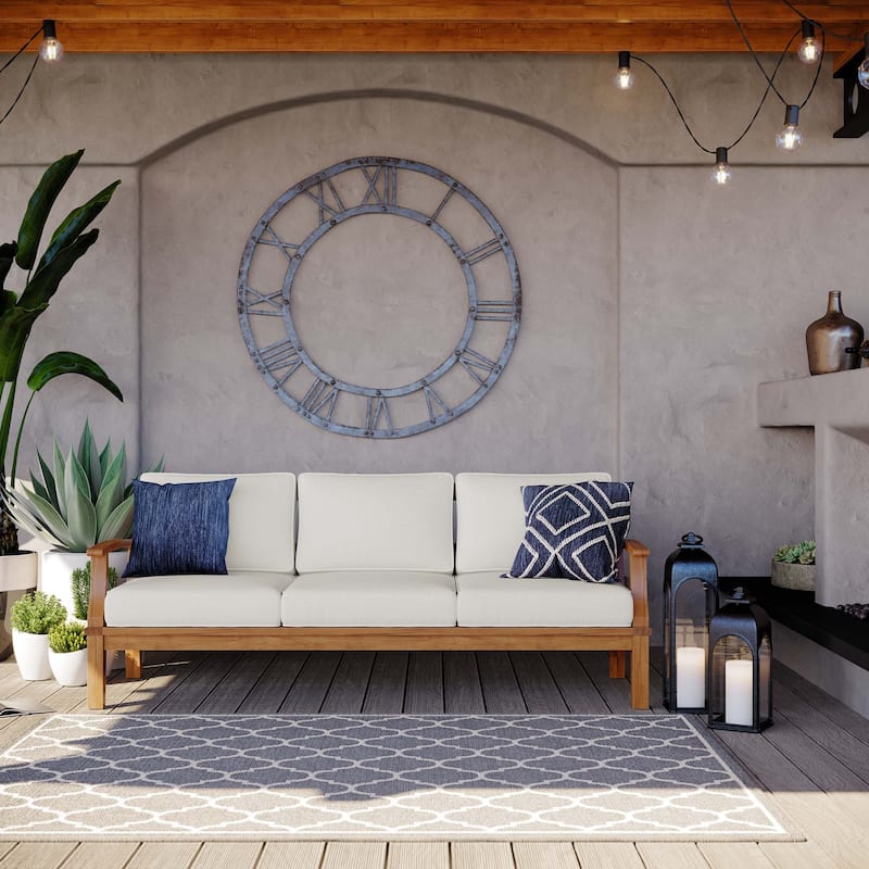 Marina Outdoor Patio Teak Sofa - White