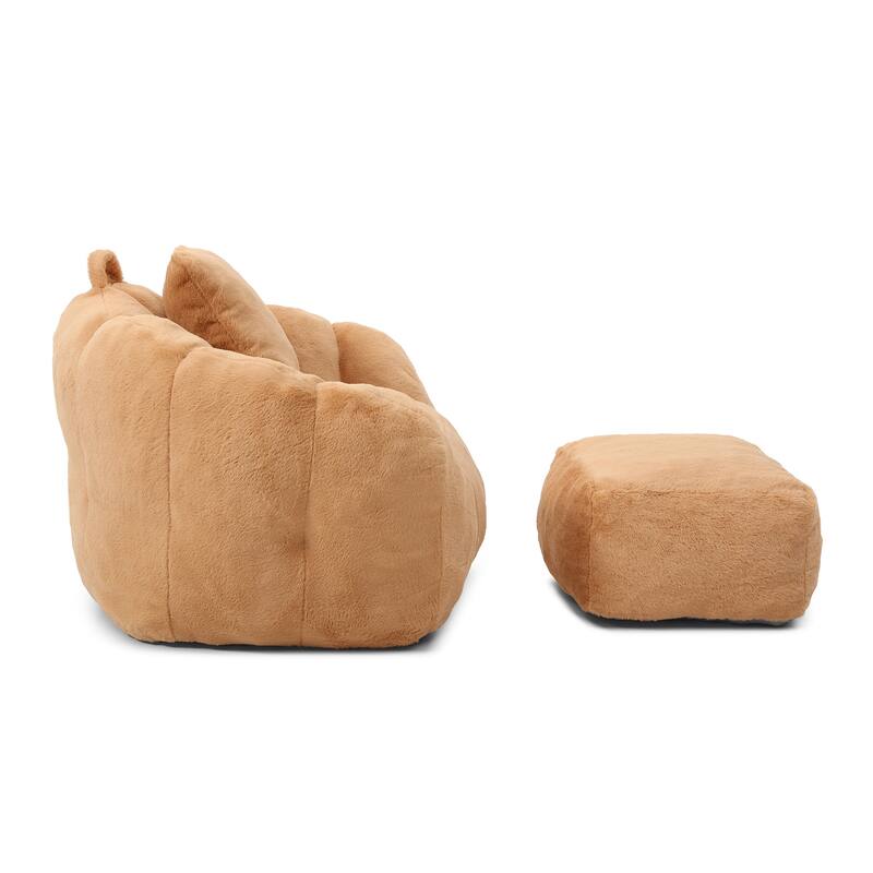 Faux Fur Bean Bag Chair with Ottoman, Giant Bean Bag Chairs for Adults, Shell-Shaped Lounge Floor Sofa with Filler