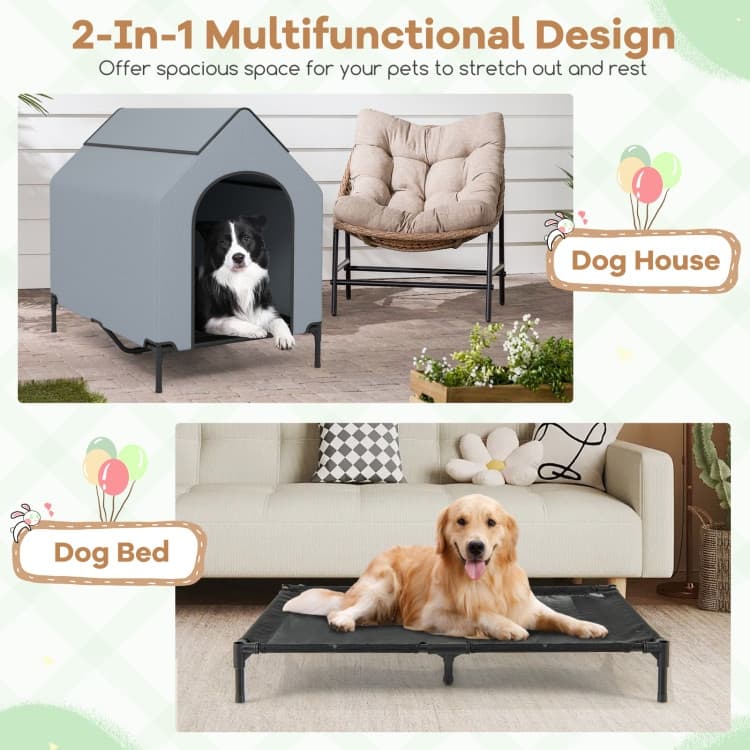 Outdoor Elevated Pet House with Ventilated Windows