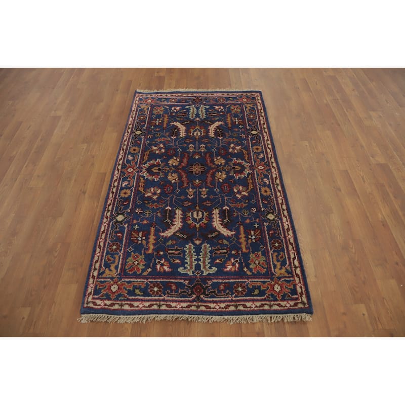 Hand-knotted Transitional Wool Carpet Blue Oushak Rug Floral Oriental Area Rug - 5' 1'' X 3' 0''