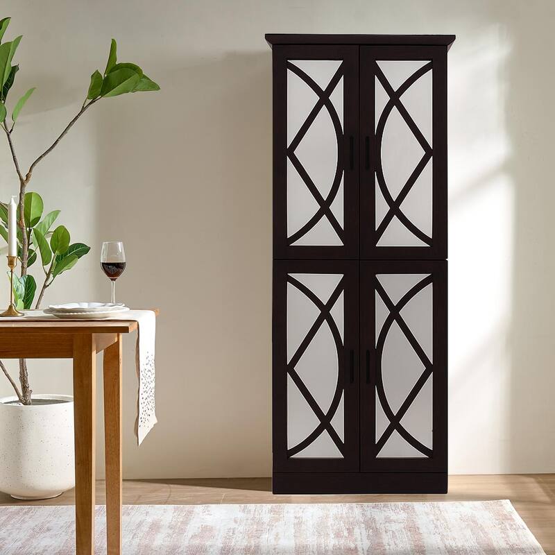 Servers, Sideboards & Buffets, Wooden Cabinet With Wooden Frames And Black Metal Handles - Walnut Brown