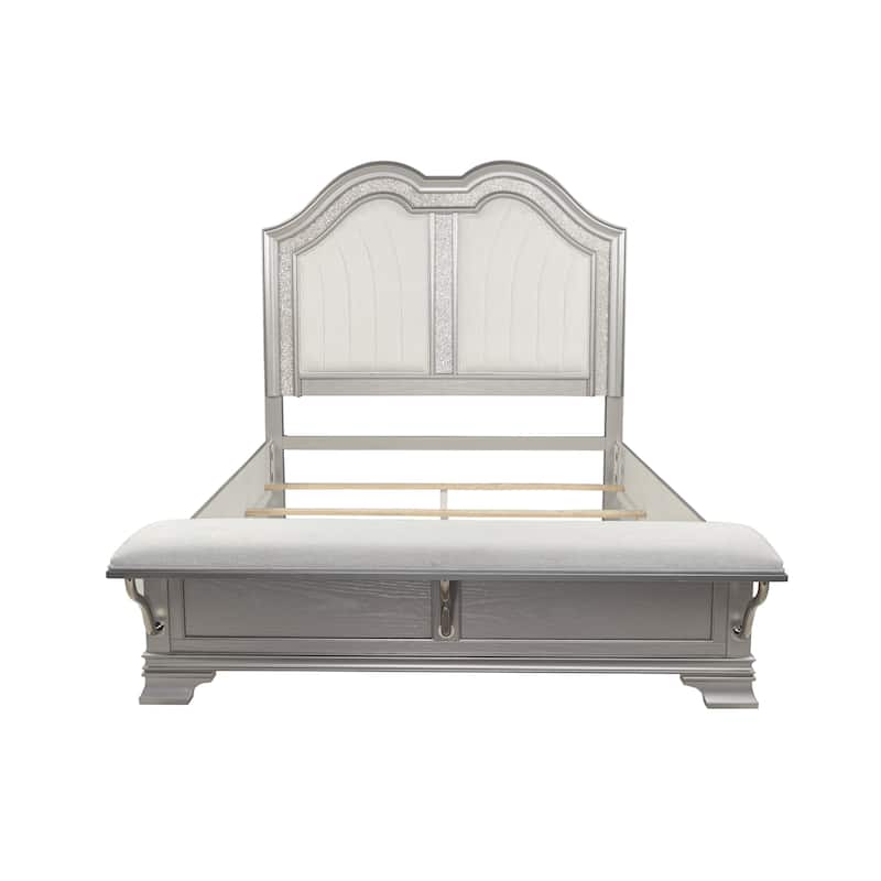 Traditional Style 1pc Bed Set Arched Upholstered Headboard Light Gray Finish