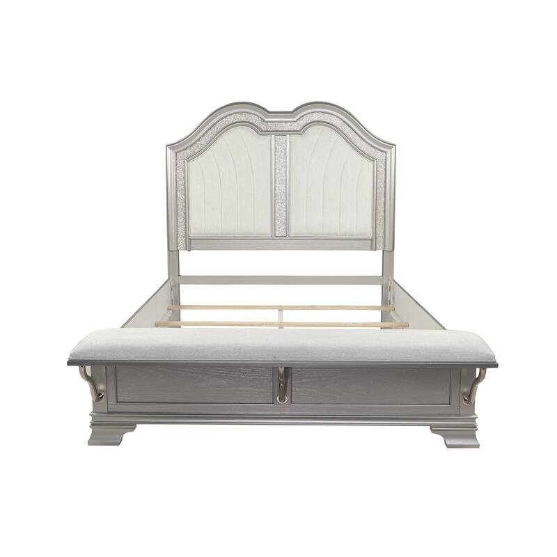 Traditional Style 4pc Bed set Crystal Knob Light Gray Finish