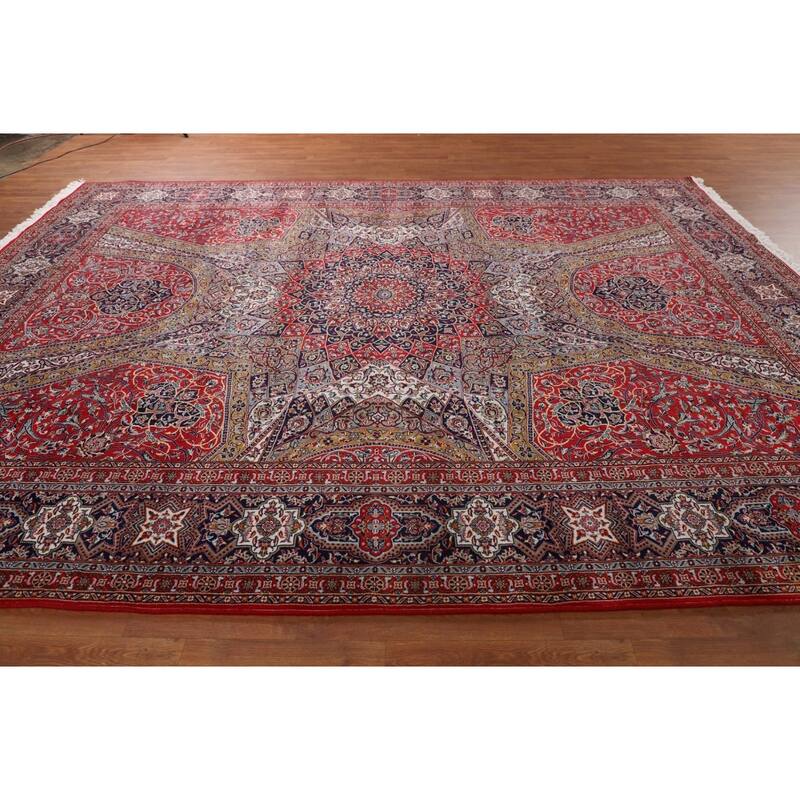 Red Floral Kashan Turkish Rug Machine-Made Bedroom Carpet - 9'7" x 12'9"