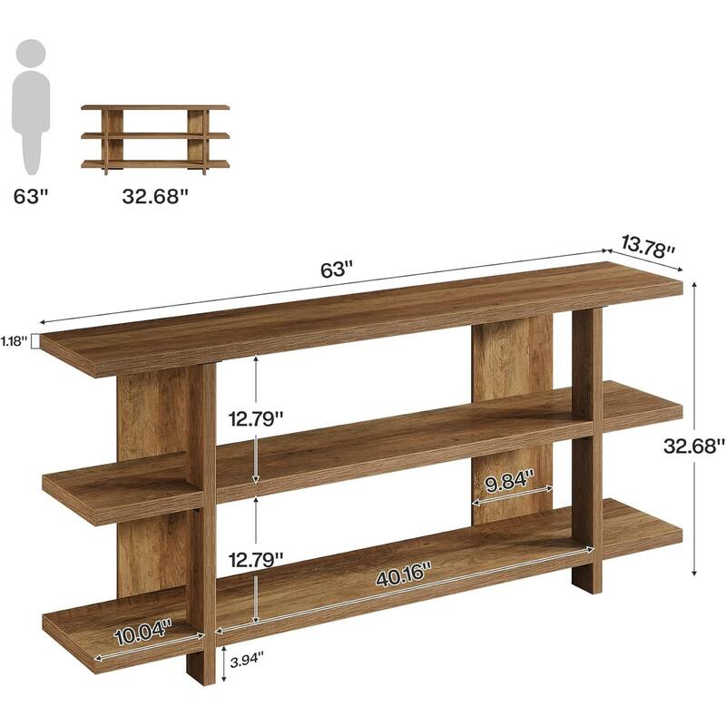 63 Inches Long Console Table with 3-Tier Shelf for Entryway Living Room Hallway