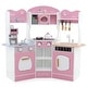 preview thumbnail 8 of 6, Corner Play Kitchen Wooden Kids Kitchen Playset w/Lights & Sound Pink
