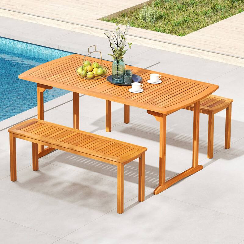 Costway Acacia Wood Outdoor Bench 48" Long Patio Dining Bench with - See Details