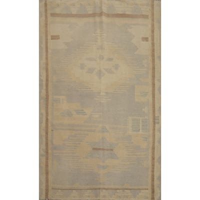 Hand Woven Oriental 100% Wool Carpet Southwestern Tribal Greys & Charcoal Kilim Area Rug - 5' 5'' X 3' 7''