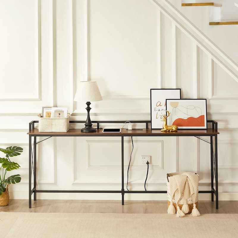 5-Pieces Console Table with Bar Stools Set, with 2 Outlet and 2 USB Ports, Dining Table Sets for Breakfast Nook
