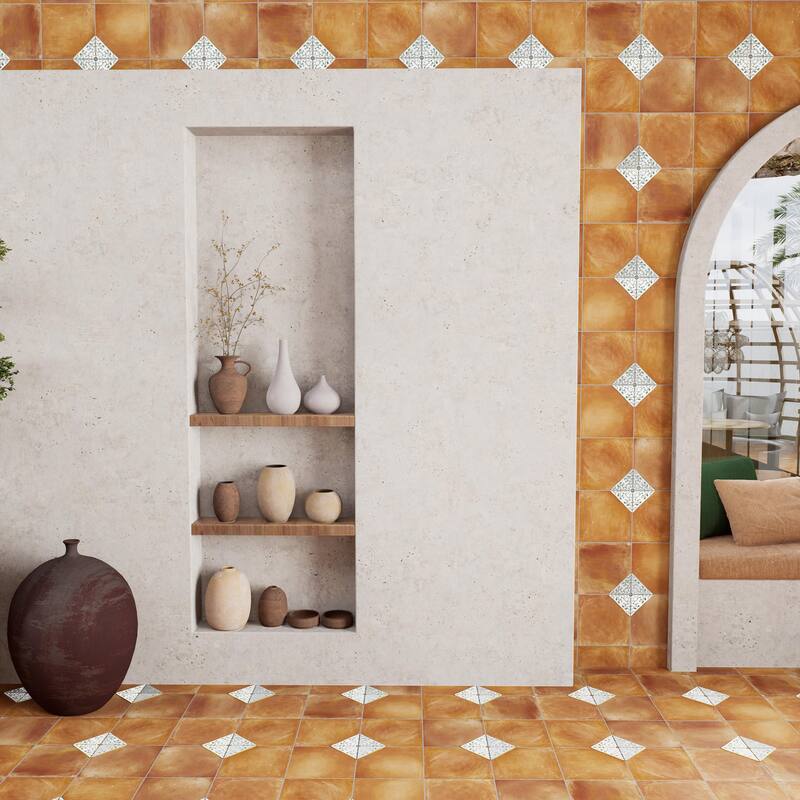 Merola Tile Sentier des Ocres Deco Green 7-7/8" x 7-7/8" Porcelain Floor and Wall Tile - Case (16 Tiles)