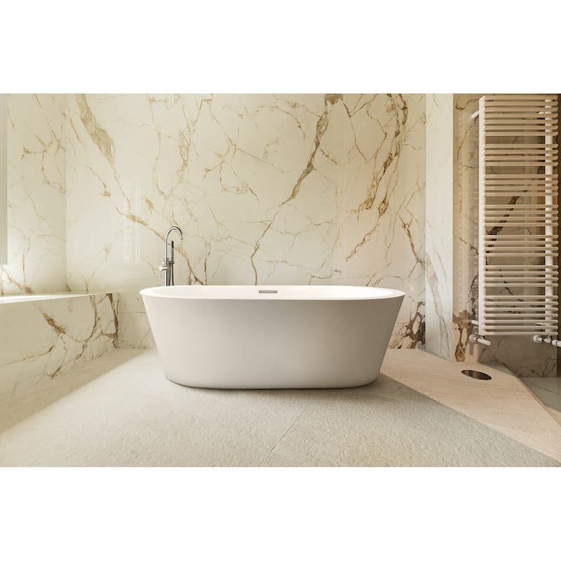 Lure 59 in. Freestanding Acrylic Flatbottom Soaking Bathtub in White