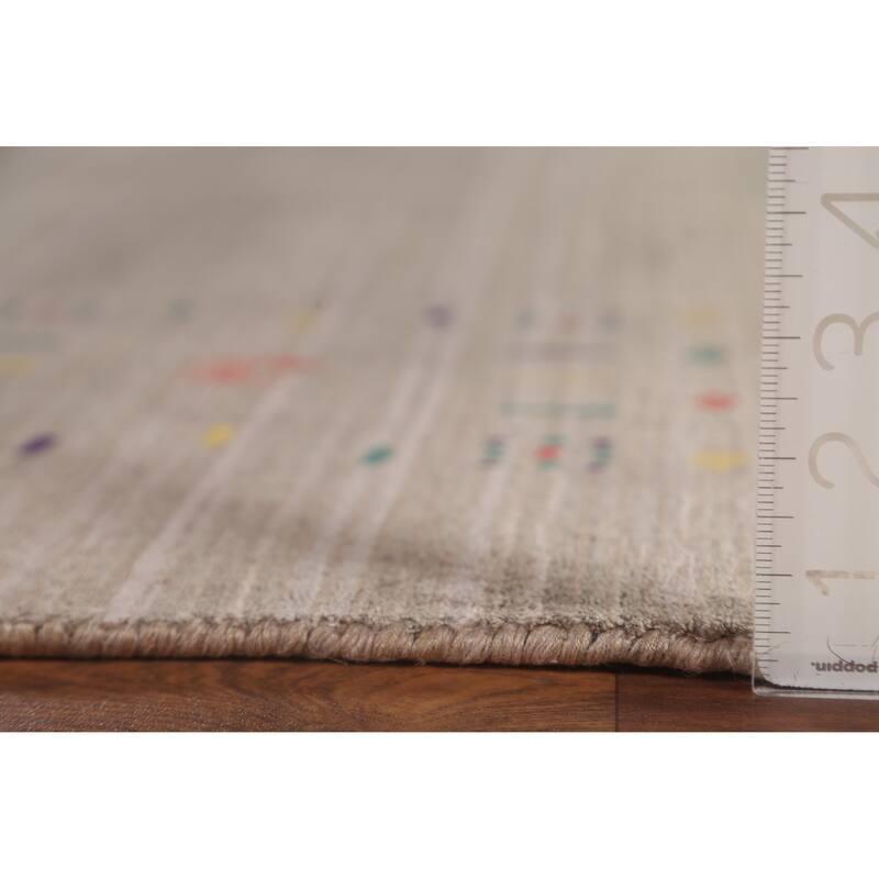 Gabbeh Area Rug Hand-Knotted Tribal Beige Wool Carpet - 7'10" x 9'8"