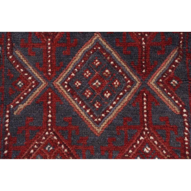 Hand Knotted Oriental 100% Wool Carpet Traditional Tribal Navy Blue & Blues Balouch Runner Rug - 7' 10'' X 1' 11''