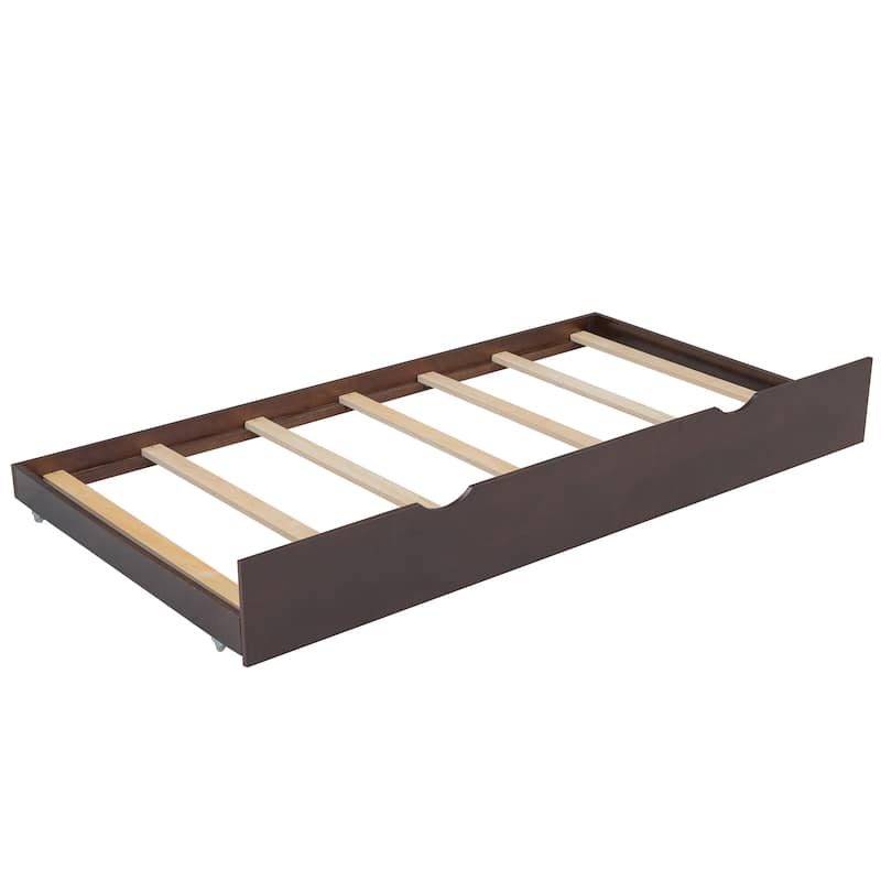 Modern Wood Platform Bed with Headboard and Twin Size Trundle for Bedroom