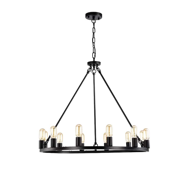 Liam 12-Light 35 Inch Round Wagon Wheel Chandelier