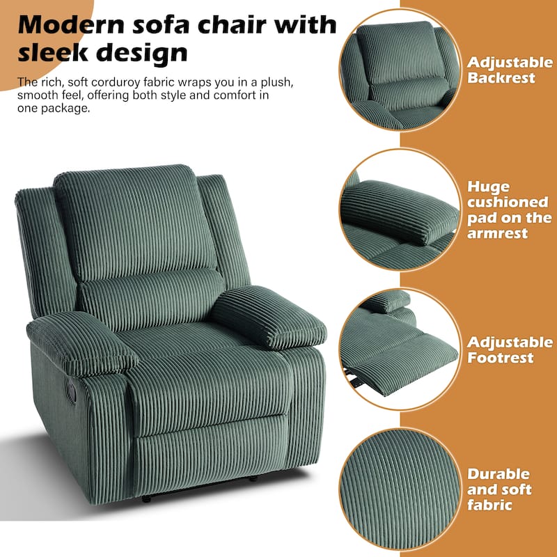 Vegan Leather Upholstered Push Back Manual Recliner Chair