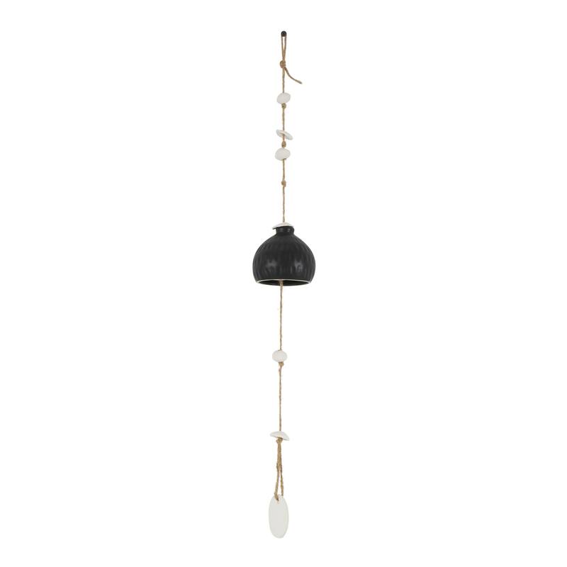 Ceramic Handmade Indoor Outdoor Windchime with Cascading White Disks - Black - Roche River Decor