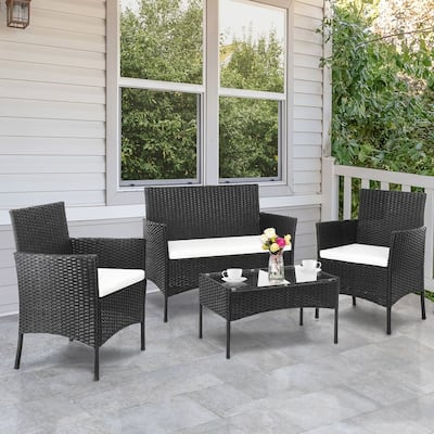 Outdoor 4-Piece PE Wicker Conversation Set with Cushion