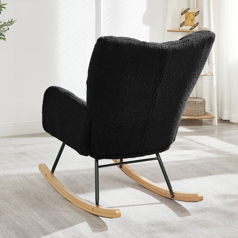 Anmytek Comfy Tufted Teddy Fabric Glider Rocking Chair