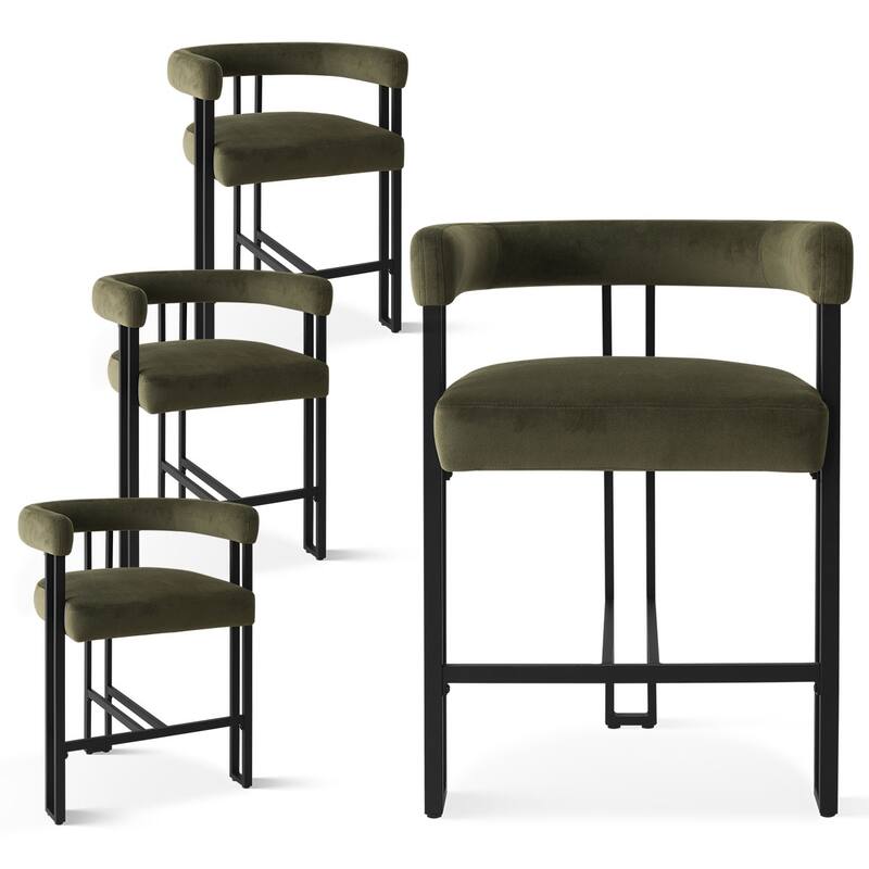 24" Seat Height Upholstered Velvet Solid back Counter Stool (Set os 4) - Olive