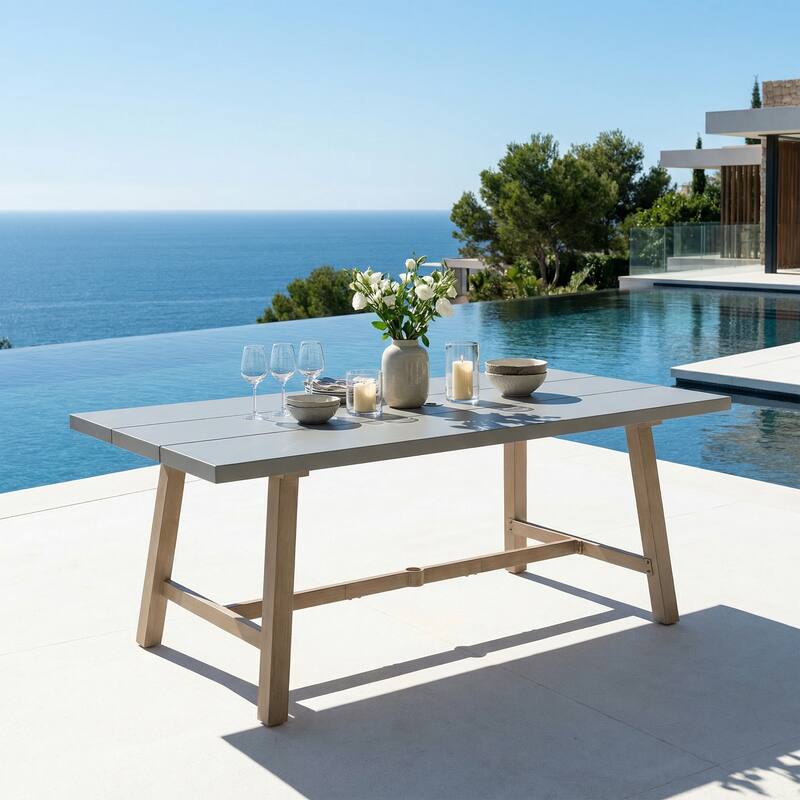Aluminum Outdoor Dining Table with Umbrella Hole, Weather-Resistant Patio Table for Backyard, Garden, Poolside, and Balcony