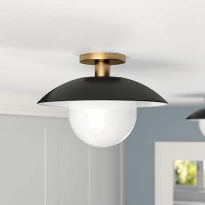 Alvia 14.5" Wide Semi Flush Mount with Metal/Glass Shade