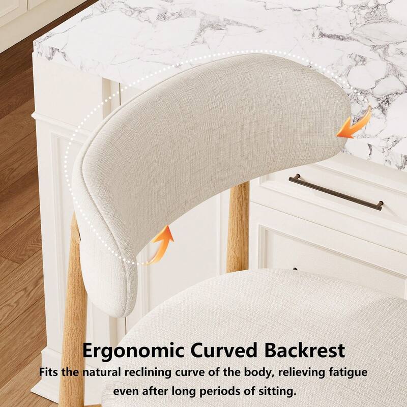 Set of 2 Beige Counter Height Bar Stools, Modern Upholstered Counter Stools with Metal Legs for Kitchen Island Dining Room