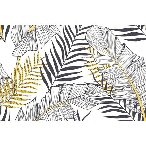 Black White Gold Exotic Tropical Leaves Removable Textile Wallpaper - On  Sale - Overstock - 31419693