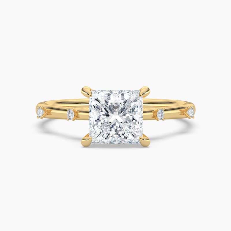 Auriya 14k Gold Petite Diamond Station Princess Lab Grown Engagement Ring 1.00 to 5.00 ct. tw. (F-G, VS) - 4 - 4.00 carats - Yellow