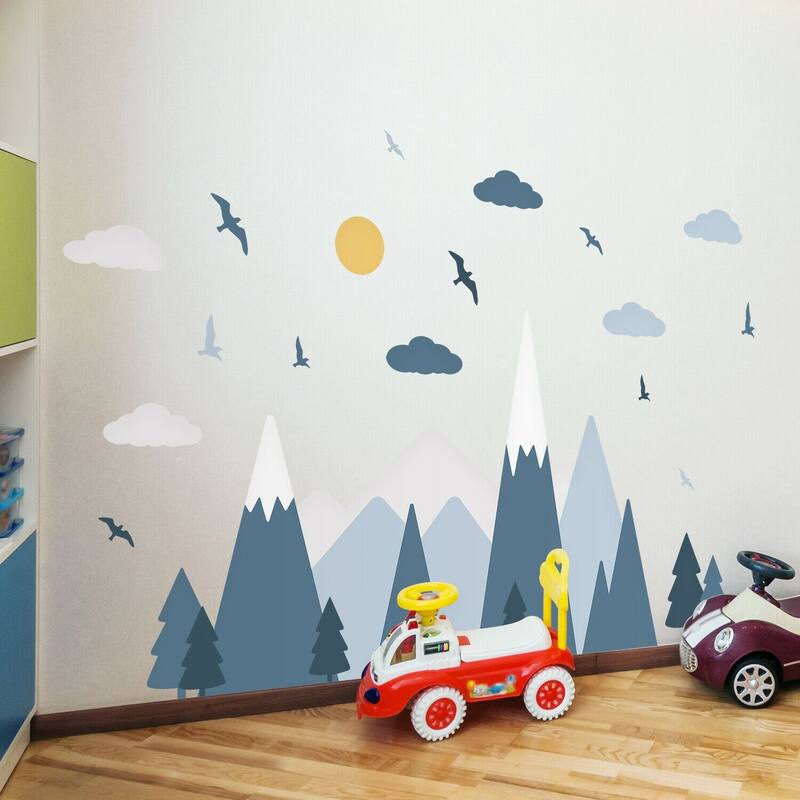 Walplus Blue Mountains Landscape Clouds Birds Children Wall Stickers